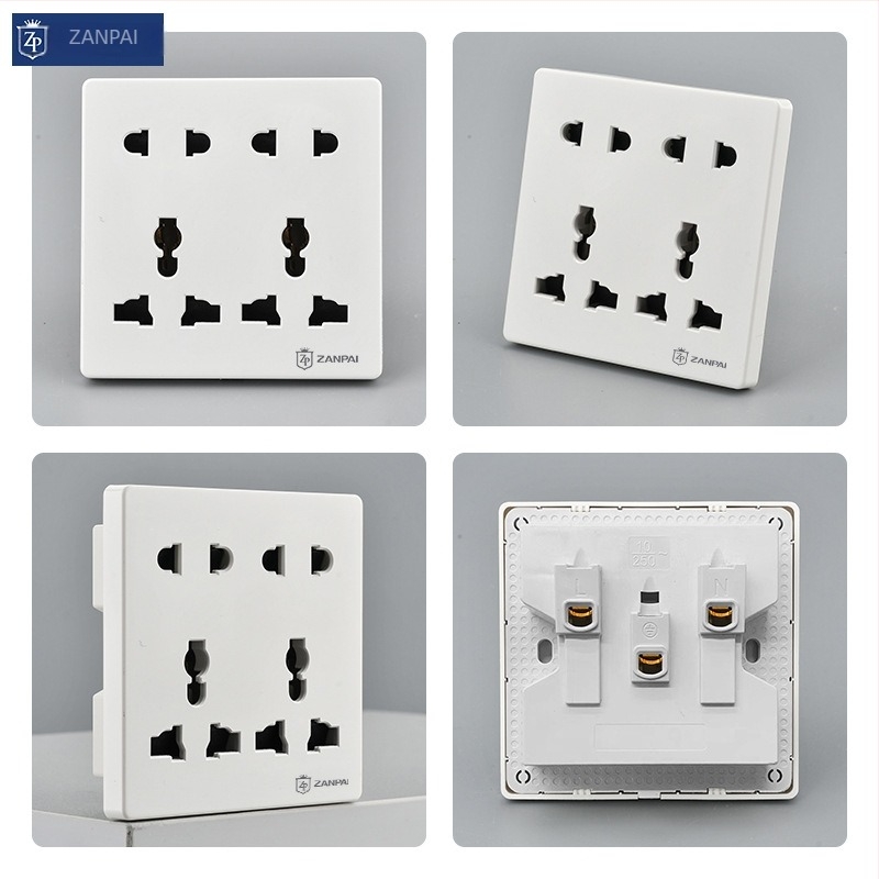 Зан Бранд 86-тип вградена стенна розетка, мултифункционална, с 10 отвора, ток 10 A, напрежение AC250 V, проводник Tin Phosphor Bronze, британски стандарт, монтаж на стена