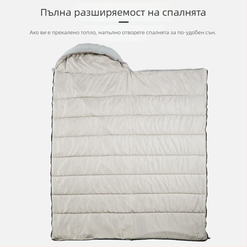 Къмпинг спален чувал с конвертен стил за четири сезона; пълнител: памук без лепило; подплата и тъкан: Chunya Spinning; структура: конвертен; подходящ за възрастни