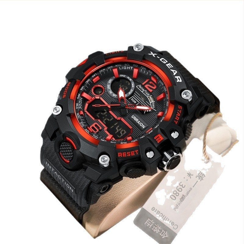 Oniga тактически мъжки многофункционален часовник от сплав с луминесцентен календар и 24-часов индикатор, електронно движение с японски двоен дисплей, водоустойчив 30M, корпус от сплав, каишка от пластмаса