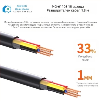 Mo Gong розетка за окабеляване с 15 гнезда, безкислородна медна сърцевина, 10 A, 250 V AC