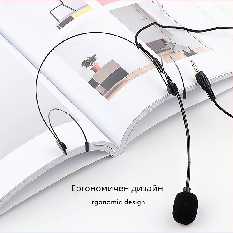 Жичен микрофон за глава с гарнитура, Junyin JY-529D; честотен диапазон 20 Hz–20 kHz; съотношение сигнал/шум ≥75 dB; дължина на кабела 1 m; номинална мощност 5 W