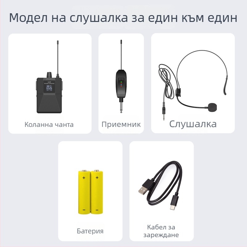 Лапел микрофон, кардиоиден тип, UHF 600-950MHz, сменяема батерия 300-500mAh, живот на батерията 1-3 ч