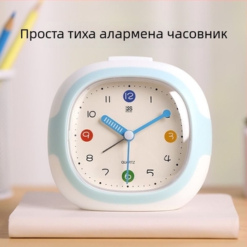 Учебен будилник за ученици с LCD дисплей и аналогово-цифрова индикация, пластмасов корпус, захранване от суха батерия, плавно движение на секундната стрелка