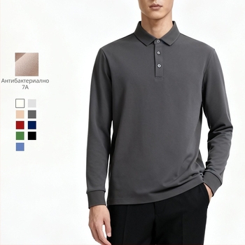 Поло риза с дълги ръкави, тясна кройка, антибактериална памучно-смесена материя, без бръчки