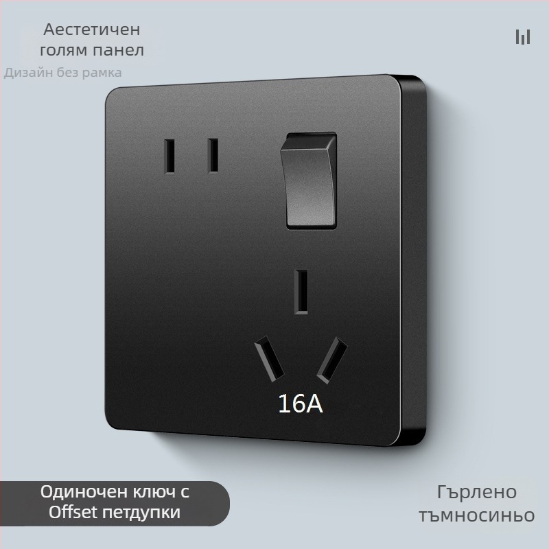 Стенно монтиран панел с едноконтролен превключвател и пет гнезда, номинален ток 10A, напрежение AC220-250V, фосфор бронзени контакти, CCC сертифициран