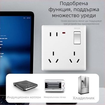 Панел за стенен превключвател и контакт, 1 гнездо, 8 отвора, 86-тип, стенен монтаж, Нов национален стандарт, 10A, AC250V