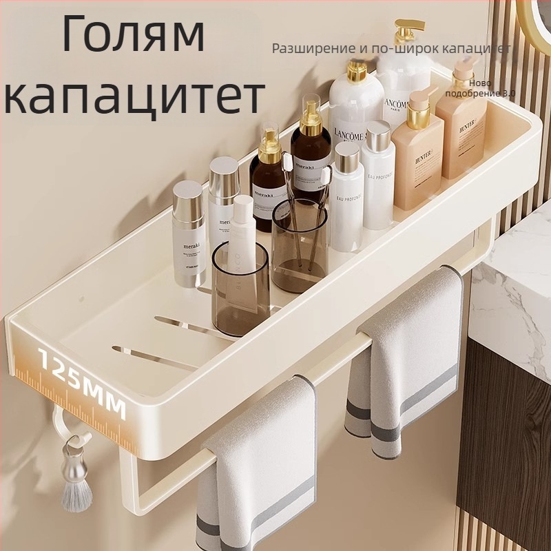 Полка за баня за съхранение – алуминиева сплав, покритие със спрей, квадратна форма, носимост 30 кг, едно- или двуслойна конструкция