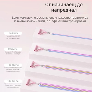 Женски комплект от резистентни въжета за домашни тренировки — тренировка рамене, гръб и крака, материал ТПР, модел AH0700R2609