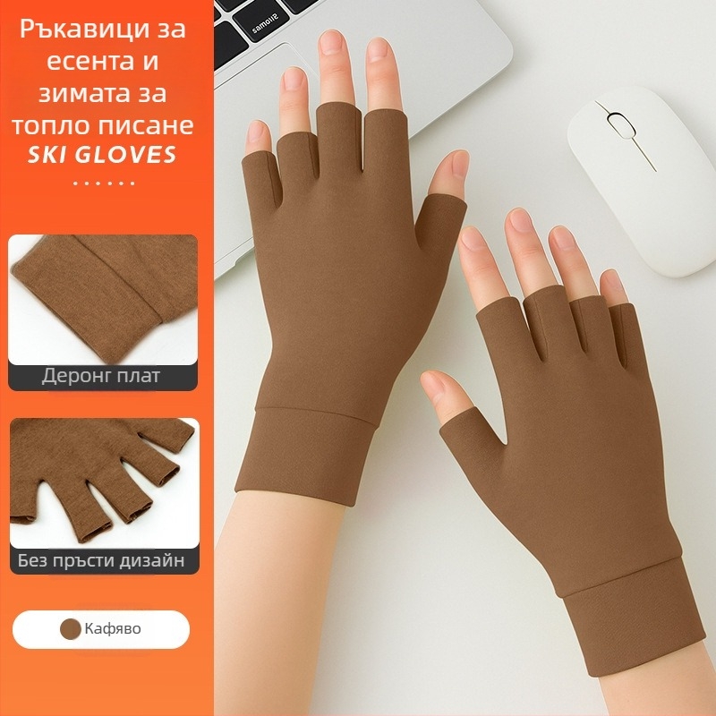 Флисови ръкавици за велосипед, с полу пръсти, средна дебелина, унисекс, за спорт и колоездене