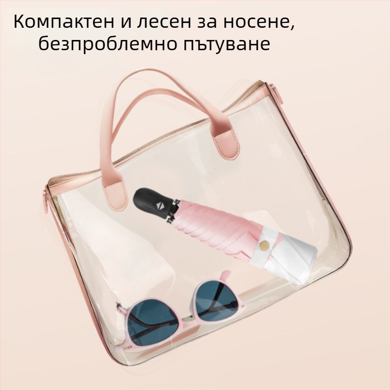 Ултралек сгъваем чадър с автоматично отваряне, 6-ребрен алуминиев корпус, стоманен прът, 30D ултра тънка лепено покрита тъкан