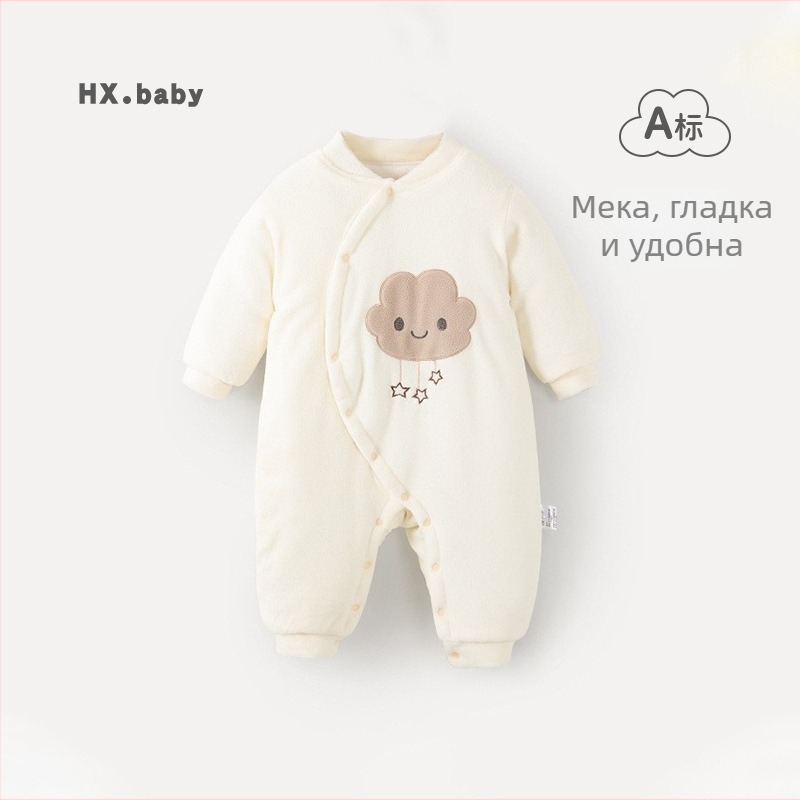 Бебешки гащеризон с подплатена полиестер за зима, за новородени 0–1 год. (до 80 см), дълги ръкави, без качулка, закопчаване с диагонално еднокопче, 100% полиестер