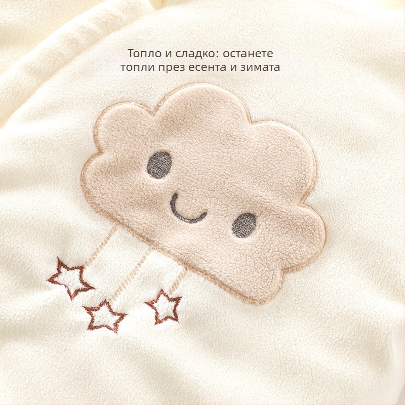 Бебешки гащеризон с подплатена полиестер за зима, за новородени 0–1 год. (до 80 см), дълги ръкави, без качулка, закопчаване с диагонално еднокопче, 100% полиестер