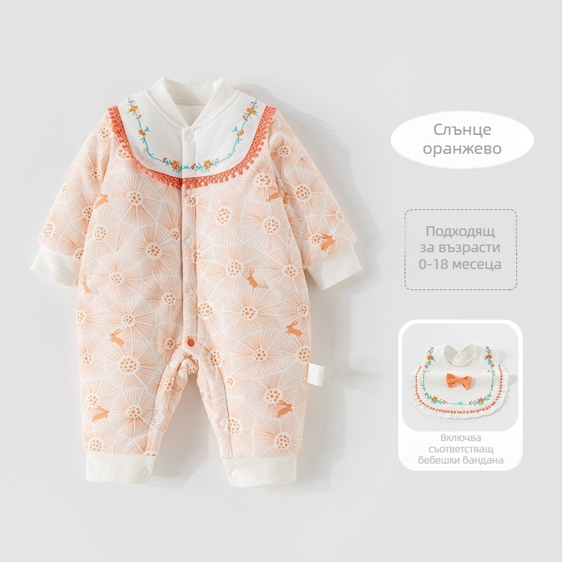 Бебешки гащеризон с подплатена полиестер за зима, за новородени 0–1 год. (до 80 см), дълги ръкави, без качулка, закопчаване с диагонално еднокопче, 100% полиестер