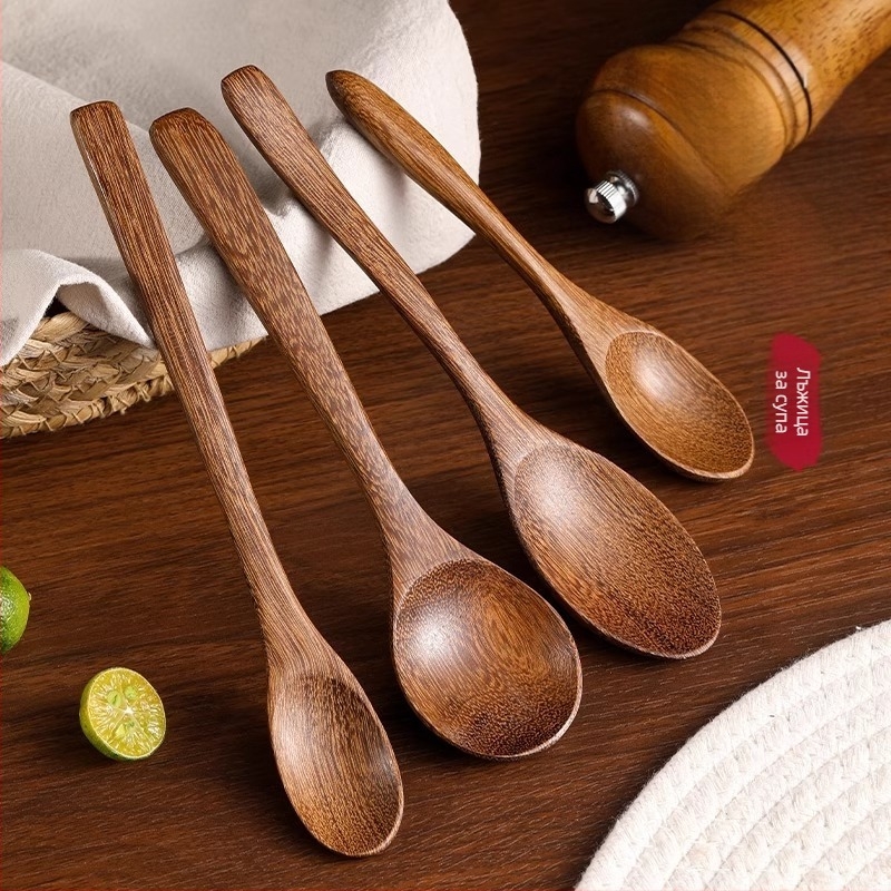 Готварска дървена лъжица с дълга дръжка, хранителна, без лак, термоустойчива