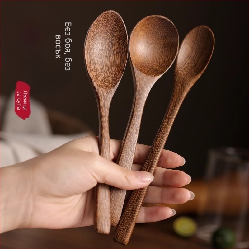 Готварска дървена лъжица с дълга дръжка, хранителна, без лак, термоустойчива