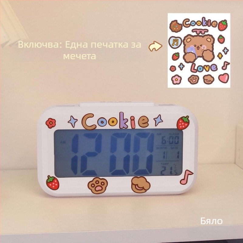 Детски будилник с мультяшен дизайн, LED дисплей, батерийно захранване, едностранен, светещ с обратно отброяване