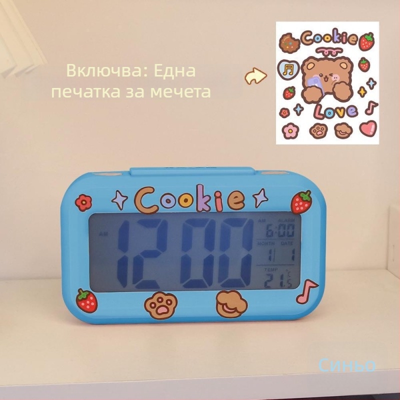 Детски будилник с мультяшен дизайн, LED дисплей, батерийно захранване, едностранен, светещ с обратно отброяване