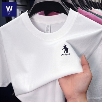 Мъжка памучна тениска с кръгло деколте и бродерия, свободен силует (къси ръкави, 96% памук, памук смес)