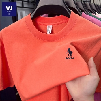 Мъжка памучна тениска с кръгло деколте и бродерия, свободен силует (къси ръкави, 96% памук, памук смес)