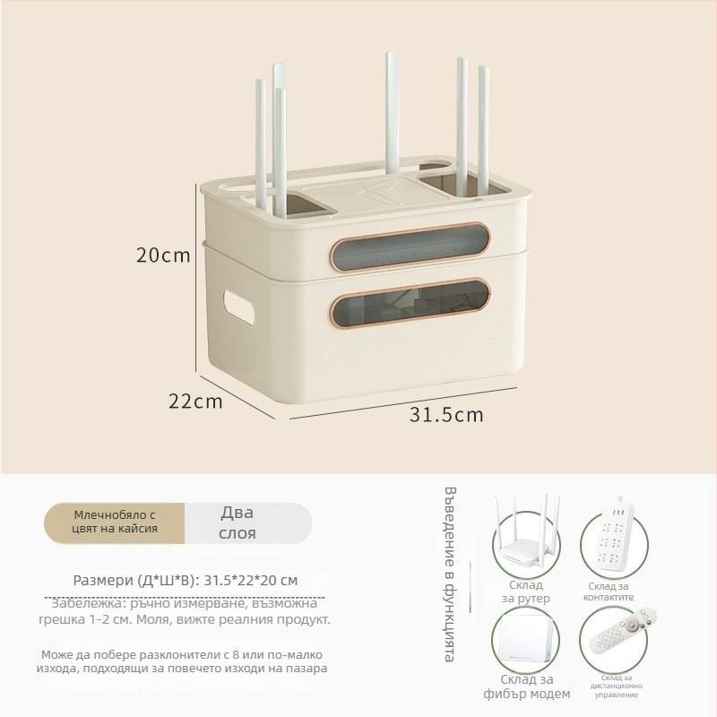 Пластмасова кутия за рутер и сет‑топ кутия за всекидневната — прост модерен дизайн, управление на кабели, модел 2024