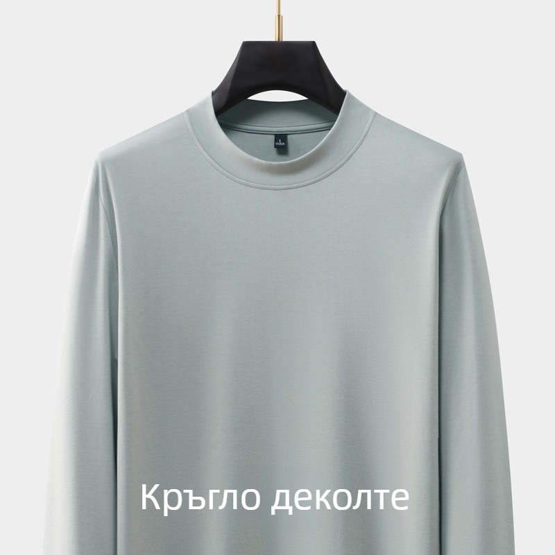 Мъжка памучно‑смесена тениска с дълъг ръкав и кръгла яка, прилягащ силует, есенна ежедневна