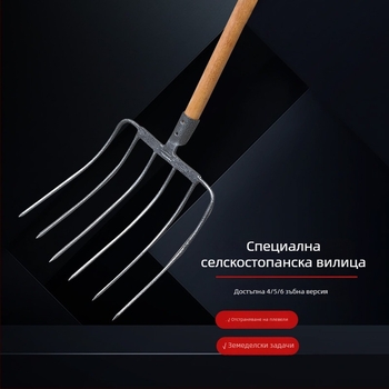 Стоманена градинарска вилка с дървена дръжка — модел DT-black welded steel fork; тегло 0,75 кг; тяло: стомана; дръжка: дървена