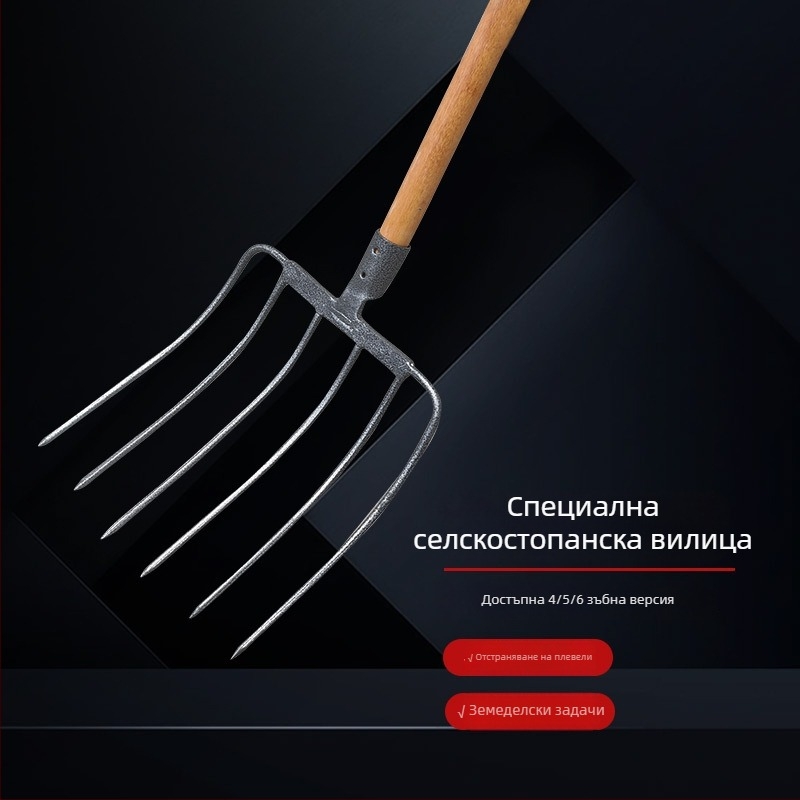 Стоманена градинарска вилка с дървена дръжка — модел DT-black welded steel fork; тегло 0,75 кг; тяло: стомана; дръжка: дървена