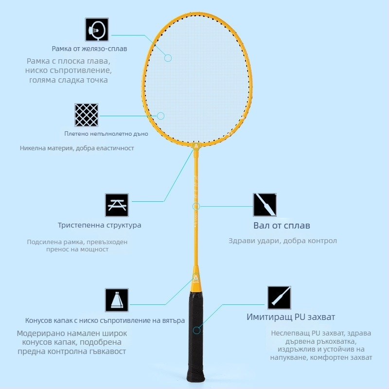 Deliangernet ракетка за бадминтон, 2 броя, 95–100 г, прав удар, за любители и юниори