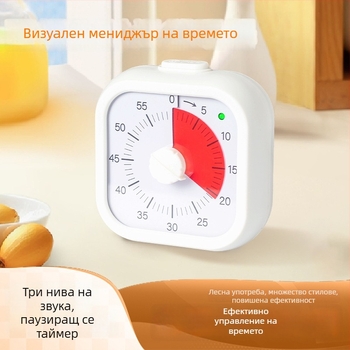 Детски визуален таймер с обратно преброяване и аларма — квадратен ABS корпус, кварцов механизъм, аналогово + цифрово показание, хронограф