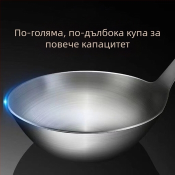 Набор кухненски прибори от неръждаема стомана с дървена дръжка: лъжица за супа, лъжица с дупки, шпатула за пържене; висока температура, защита от изгаряне