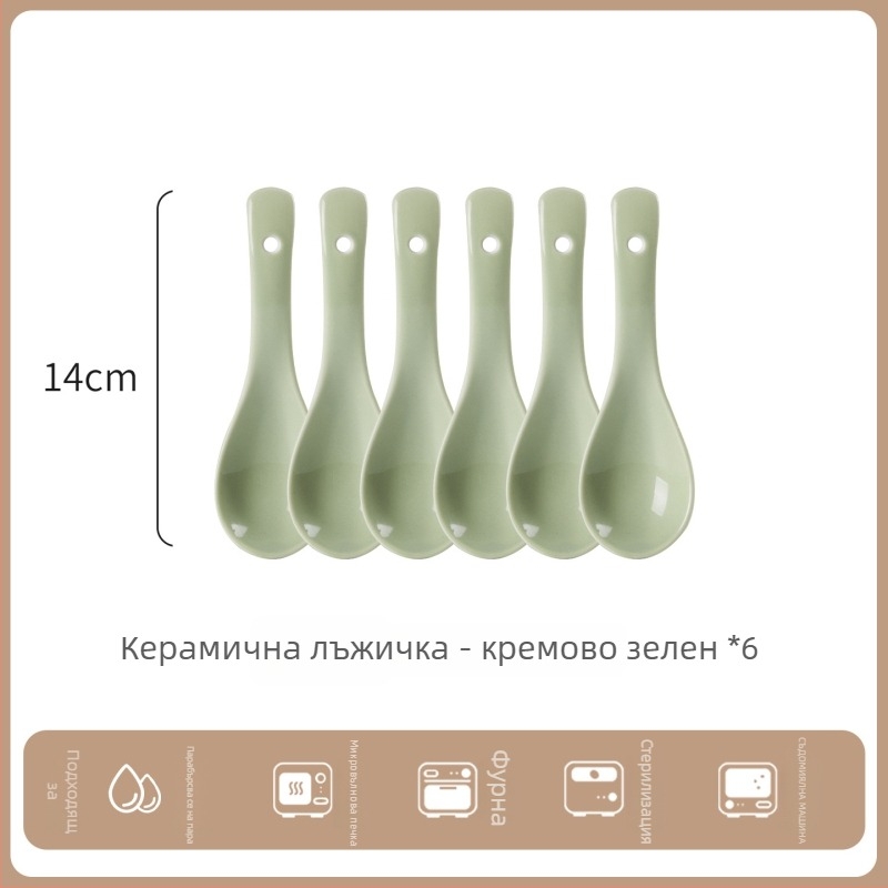 Комплект керамични лъжички за супа, минималистичен стил, AB-1452, подходящ за супа и каша
