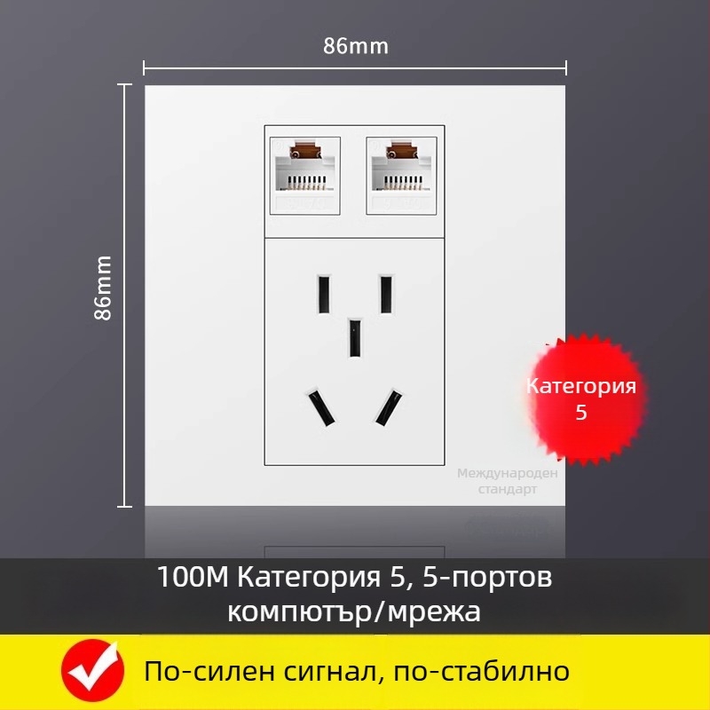 Петпортова мрежова розетка панел за стенен монтаж, 10A, 128 серия, Нов национален стандарт