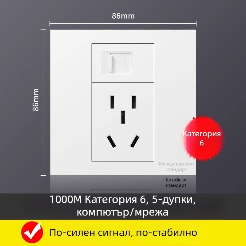 Петпортова мрежова розетка панел за стенен монтаж, 10A, 128 серия, Нов национален стандарт