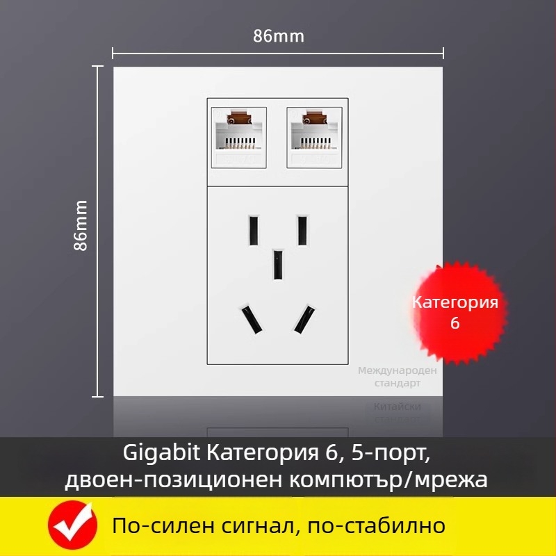Петпортова мрежова розетка панел за стенен монтаж, 10A, 128 серия, Нов национален стандарт