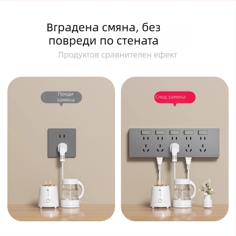 Ултратънък повърхностно монтиран панел за контакти с превключвател, разширителна платка с пет гнезда, 10A, 220V, бронзово проводящо тяло, стенен монтаж