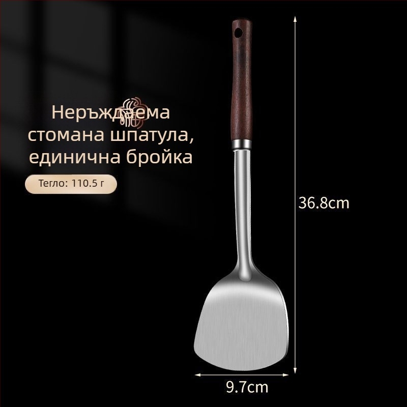 Сет от неръждаема стомана: лъжица и шпатула – антиизгаряне, с лого, кухненски прибори