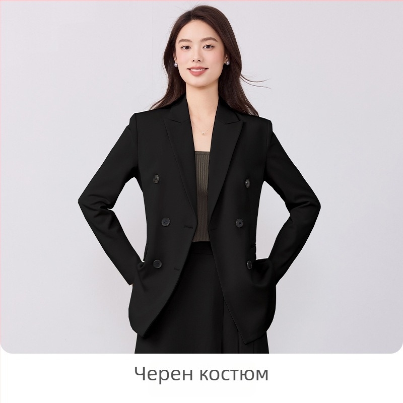 Дамско офисно костюмно сако – Slim Fit, двойно закопчаване, дълги ръкави, полиестер със спандекс, обработка против намачкване