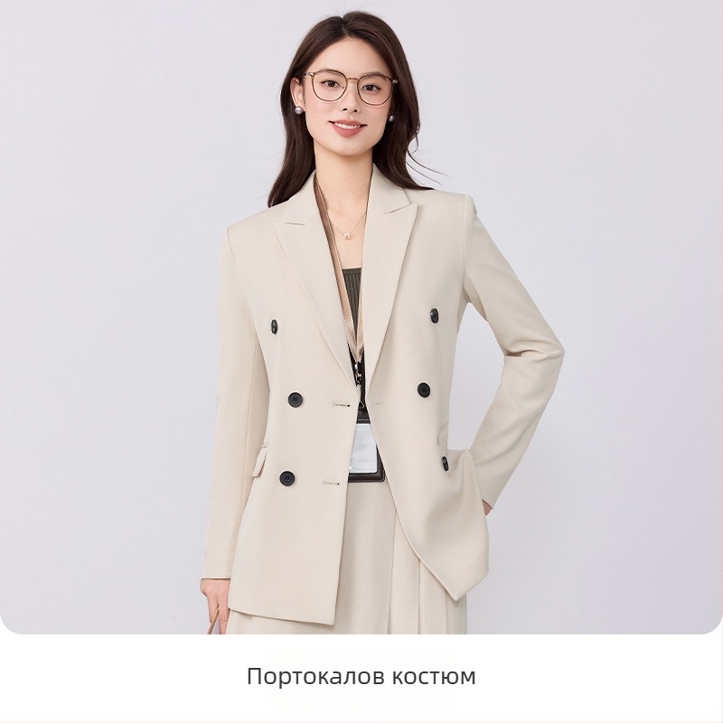 Дамско офисно костюмно сако – Slim Fit, двойно закопчаване, дълги ръкави, полиестер със спандекс, обработка против намачкване