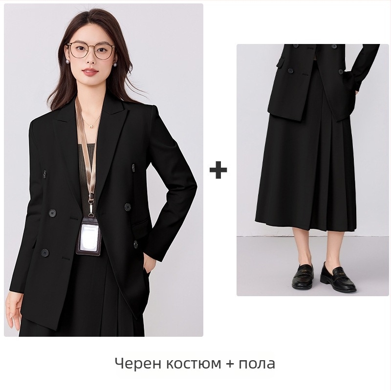 Дамско офисно костюмно сако – Slim Fit, двойно закопчаване, дълги ръкави, полиестер със спандекс, обработка против намачкване