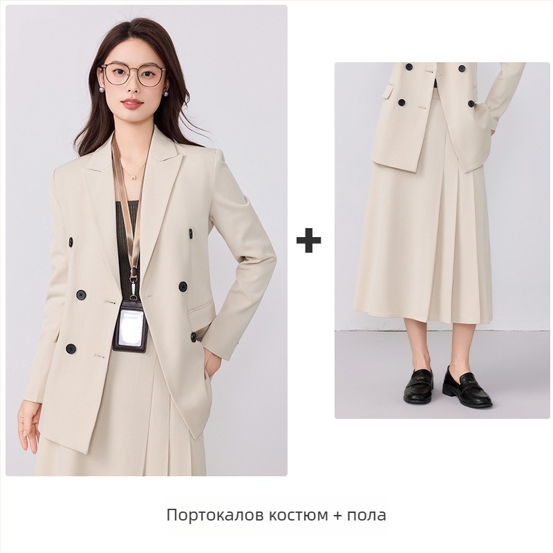 Дамско офисно костюмно сако – Slim Fit, двойно закопчаване, дълги ръкави, полиестер със спандекс, обработка против намачкване