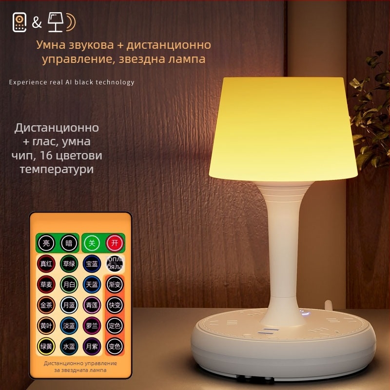 Умна LED настолна лампа с гласово управление и вграден контакт, USB зареждане, 10A/250V, CCC сертифициран, за домове, общежития и търговска употреба
