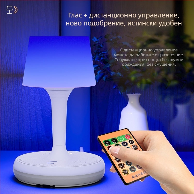 Умна LED настолна лампа с гласово управление и вграден контакт, USB зареждане, 10A/250V, CCC сертифициран, за домове, общежития и търговска употреба