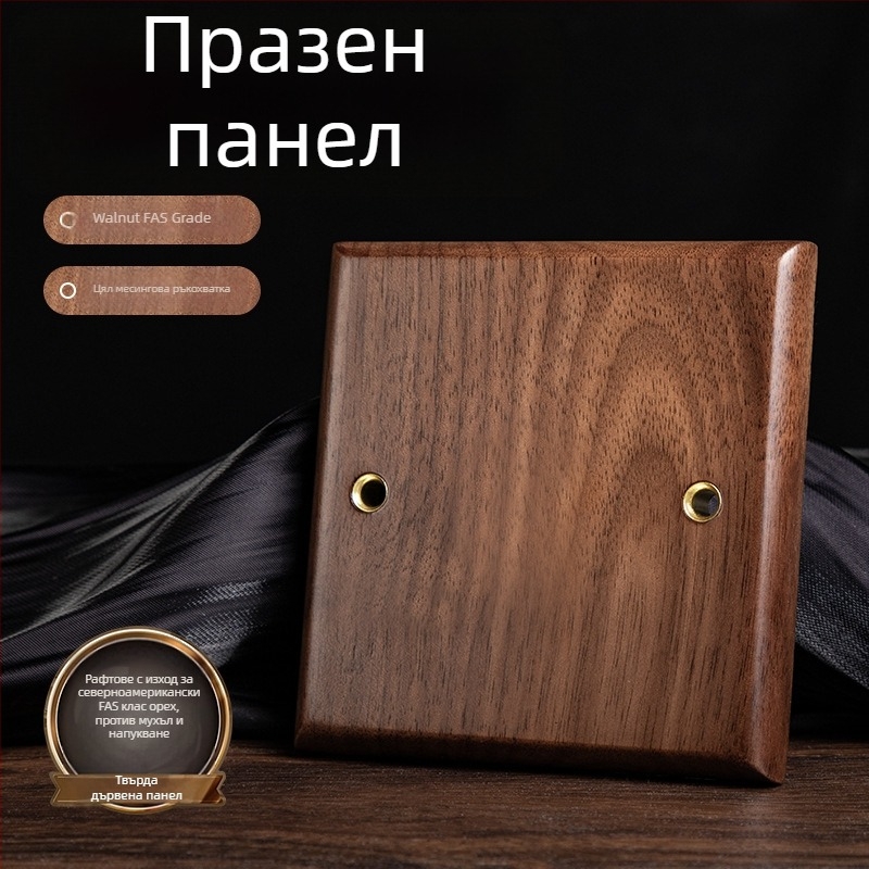 86-тип стенна панелна розетка, серия Walnut Lever, дървен корпус от черен орех, меден лост, 10A, 220V