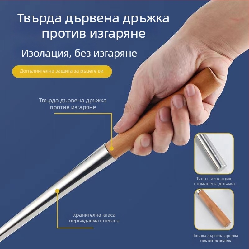 Стоманена лъжица за готвене с дървена или неръждаема стоманена дръжка – противохлъзгаща, модерен минималистичен стил