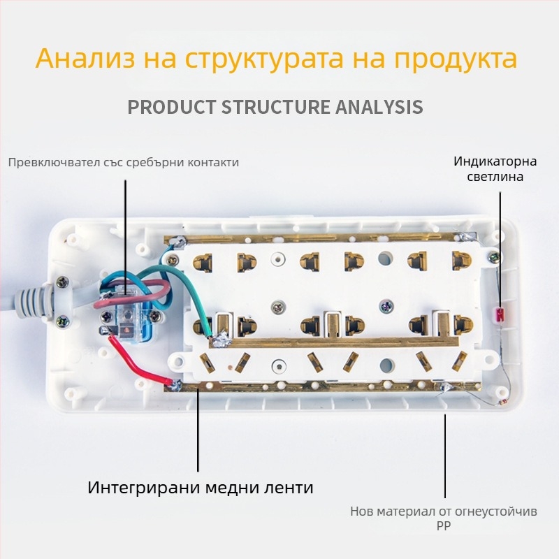 Разклонител с независим превключвател, 3 изхода, 10A, 100–250V, 2500W