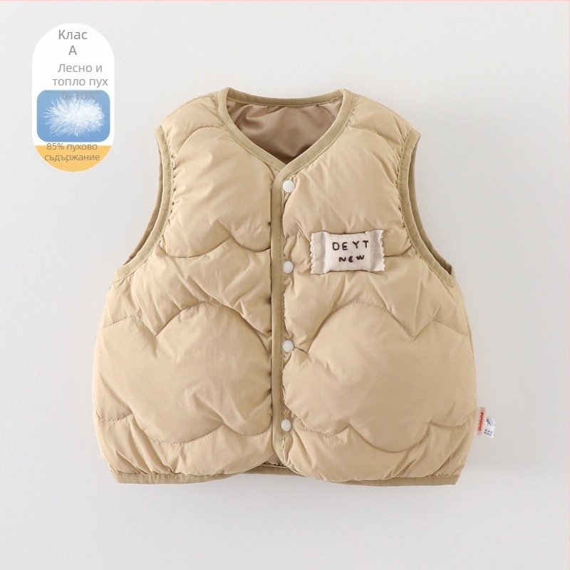 Детска пухена жилетка за момчета, корейски стил, без ръкави, зимен базов слой, пух 86–90%, бял гъш пух