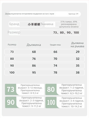 Спален чувал за деца – бамбукови влакна, синтетичен пълнеж, премахваеми ръкави, подходящ за лято, пролет и есен, карикатурен принт