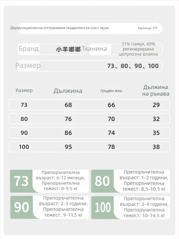 Спален чувал за деца – бамбукови влакна, синтетичен пълнеж, премахваеми ръкави, подходящ за лято, пролет и есен, карикатурен принт