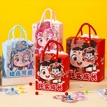 Правоъгълна хартиена кутия за бонбони и подаръчна торбичка, карикатурен стил, 10 бр. в опаковка, марка Orange Promise Yibai