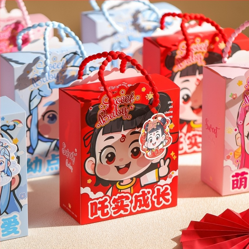 Правоъгълна хартиена кутия за бонбони и подаръчна торбичка, карикатурен стил, 10 бр. в опаковка, марка Orange Promise Yibai